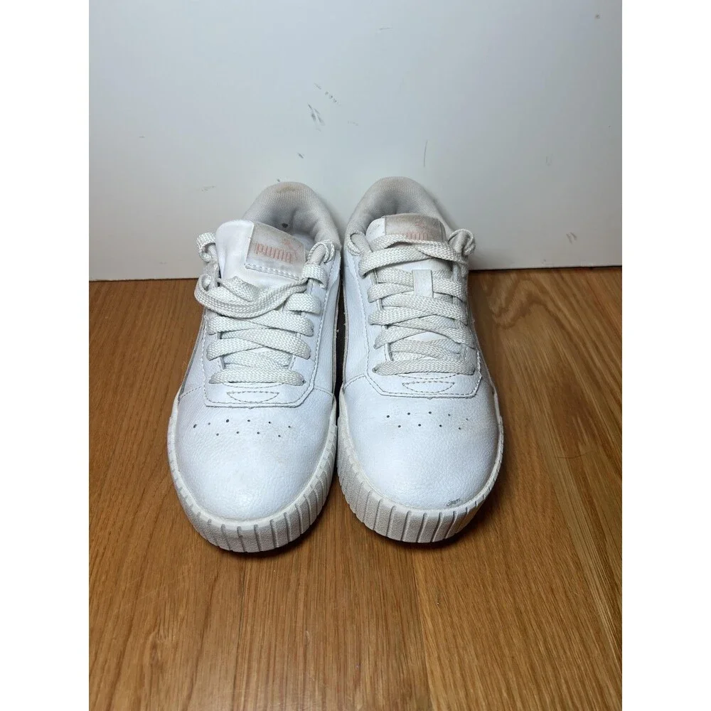 PUMA Carina Shoes Youth Size 4 White Pink Low Top Casual SoftFoam 386185-09